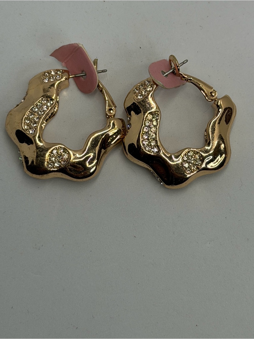 Gold-tone Crystal Accent Sculpted Hoop Earrings